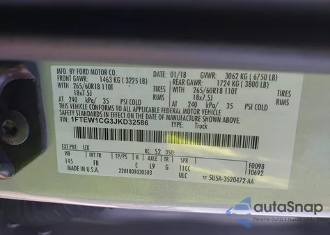 2018 Ford F-150 Xlt from USA, damaged, VIN 1FTEW1CG3JKD32586